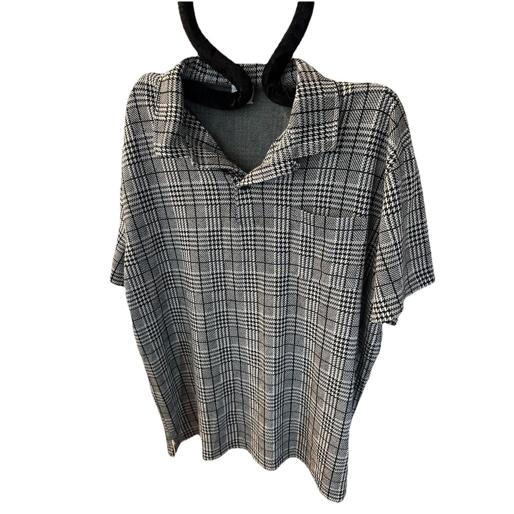 Urban Outfitters Dressy Houndstooth Golf Polo Pullover Shirt, sz XL, Black Gray